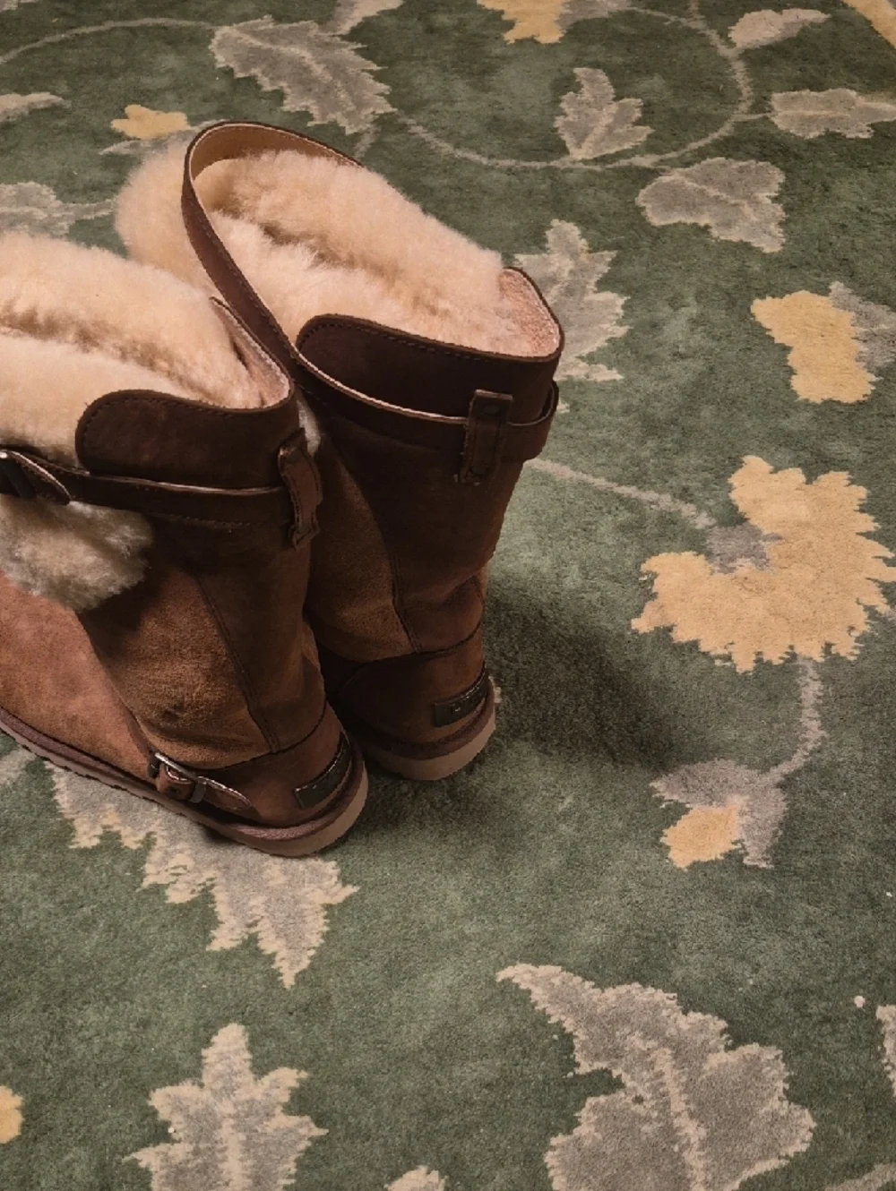 UGG Brown Suede Shearling Winter Boots with Cream Cuff